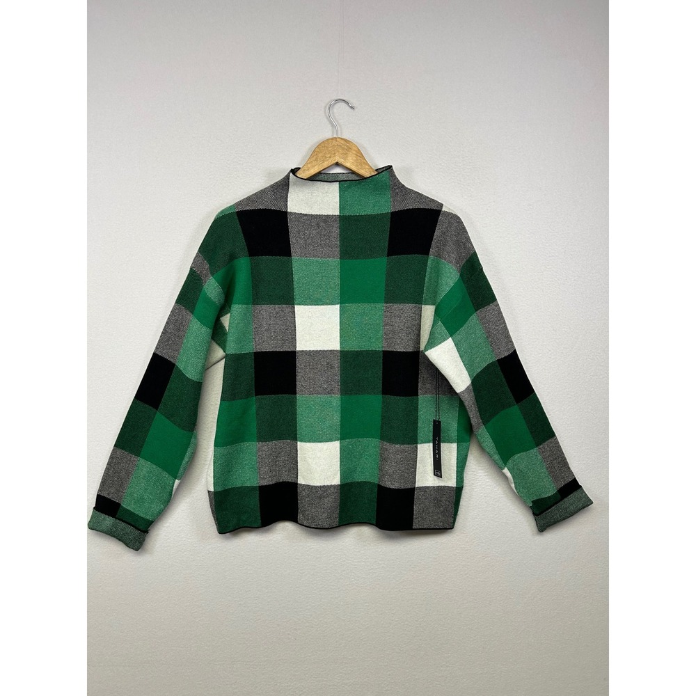 Preppy Tahari NWT Womens Large Green Buffalo Plaid Mock Neck Long Sleeve Sweater